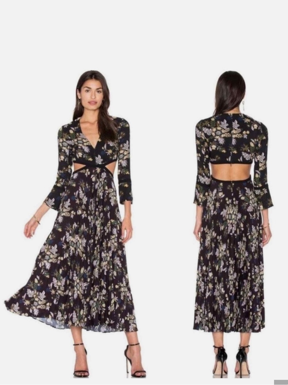 NWOT A.L.C. Josefa Cutout Midi Long Sleeve Dress in Black Floral Sz US 6